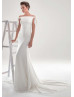 Off Shoulder Ivory Georgette Illusion Back Wedding Dress